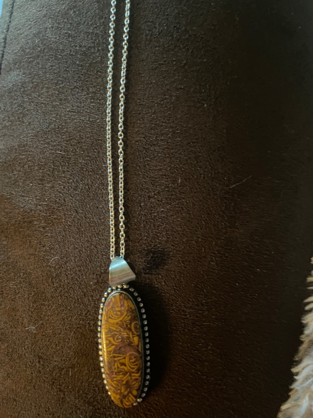 Silver Chain Necklace with Mariam Jasper stone Pendant 9 inch chain